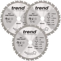 Trend Wood Cordless Circular Saw Blade 184Mm X 20Mm X 24T 3 Pack CSB/184/3PK/B