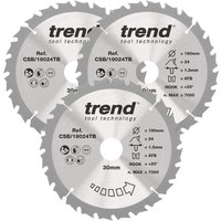 Trend Wood Cordless Circular Saw Blade 190Mm X 30Mm X 24T 3 Pack CSB/190/3PK/A