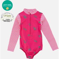 Long Sleeve Swimming Costume - Neon Pink