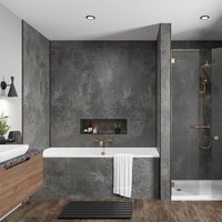 Wetwall Mermaid Bathroom Shower Wall Panel Magma Stone 2420 x 900mm Square Edged Panel, Black
