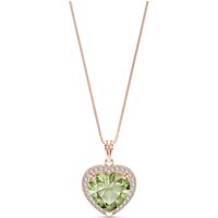 Click to view product details and reviews for Green Amethyst Diamond Melody Signature Halo Pendant Necklace in 9ct Rose Gold.