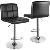 Set of 2 Modern Bar Stool PU Leather Swivel Height Adjustable Barstools with Backrest for Breakfast Bar Kitchen Black