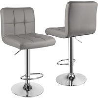 Set of 2 Modern Bar Stool PU Leather Swivel Height Adjustable Barstools with Backrest for Breakfast Bar Kitchen Grey
