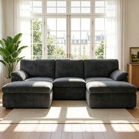 5 Seats U-shaped Sectional Sofa Boneless Couch Cloud Comfy Modular Sofa Installation Free, Dark Grey