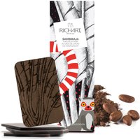 Tasting dark chocolate bar. A luxury product in a refined box.