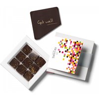 Gift Box "Get Well" Chocolate Card + 9 Fine Chocolates. Soft and silky ganache made with cream and single-origin cocoa from Peru.