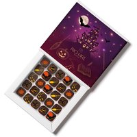 Halloween box, 25 chocolates. High-end gourmet chocolates presented in an elegant ballotin.