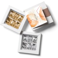 Luxury holiday gift box, 12 plain and rum glazed chestnuts. High-end gourmet products in an elegant gift box.