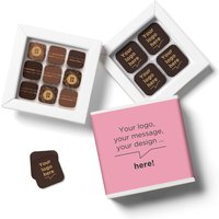 Customizable chocolate corporate gifts Chocolate squares personalized with your logo, in a personalized box and gourmet chocolates