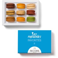 Luxury box of macarons, 9 macarons selected by Les Frenchies. High-end gourmet products presented in an elegant gift box.