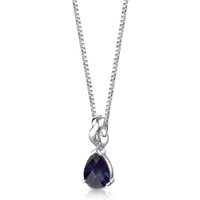 Pear Cut Sapphire Pendant Necklace in Sterling Silver