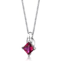 Princess Cut Ruby Pendant Necklace in Sterling Silver