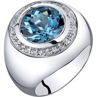 Mens London Blue Topaz and CZ Triumph Halo Ring in Sterling Silver