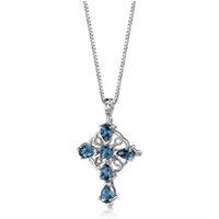 London Blue Topaz Cross Pendant Necklace in Sterling Silver