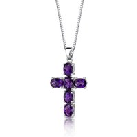 Amethyst Bejewel Cross Pendant Necklace in Sterling Silver