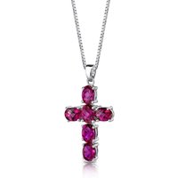 Ruby Bejewel Cross Pendant Necklace in Sterling Silver