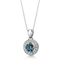 Blue CZ and Diamond Intuition Halo Pendant Necklace in 9ct White Gold