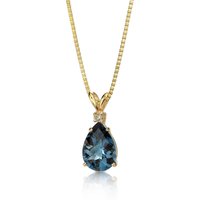 London Blue Topaz and Diamond Impressive Modest Pendant Necklace in 9ct Gold