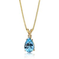 Swiss Blue Topaz and Diamond Modest Pendant Necklace in 9ct Gold