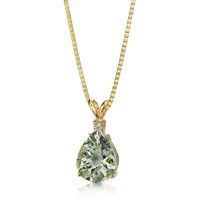 Green Amethyst and Diamond Impressive Modest Pendant Necklace in 9ct Gold