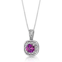 Pink Sapphire and Diamond Intuition Framed Pendant Necklace in 9ct White Gold