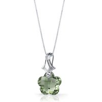 Green Amethyst Blooming Flower Pendant Necklace in Sterling Silver