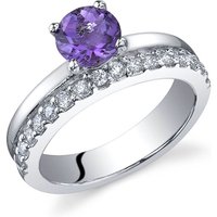 Amethyst and CZ Sleek and Sparkling Ring in Sterling Silver