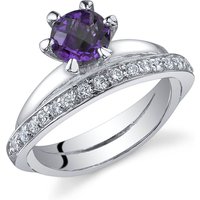 Amethyst and CZ Intuition Oblique Ring in Sterling Silver