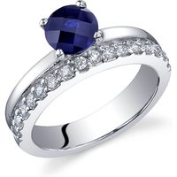 Sapphire and CZ Sleek and Sparkling Ring in Sterling Silver