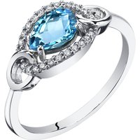 Swiss Blue Topaz and CZ Link Ring in 9ct White Gold