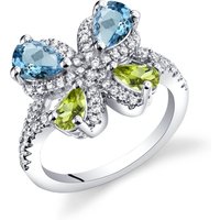 Swiss Blue Topaz, Peridot and CZ Finesse Butterfly Ring in Sterling Silver