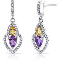 Amethyst, Citrine and CZ Prowess Divine Duo Drop Earrings in Sterling Silver