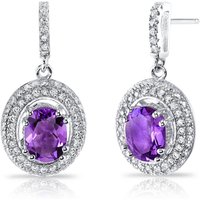 Amethyst and CZ Bejewel Halo Drop Earrings in Sterling Silver