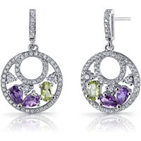 Amethyst, Peridot and CZ Prowess Hoop Drop Earrings in Sterling Silver