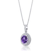 Amethyst and CZ Halo Pendant Necklace in Sterling Silver