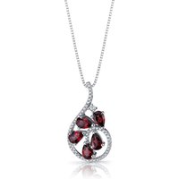 Garnet and CZ Dewdrop Pendant Necklace in Sterling Silver