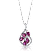 Ruby and CZ Dewdrop Pendant Necklace in Sterling Silver