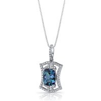 Alexandrite and CZ Cherish Art Deco Drop Pendant Necklace in Sterling Silver