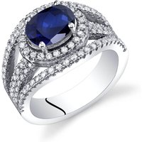 Sapphire and CZ Bejewel Lateral Halo Ring in Sterling Silver
