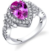 Pink Sapphire and CZ Teardrop Ring in Sterling Silver