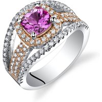 Pink Sapphire and CZ Pave Rose Tone Ring in Sterling Silver