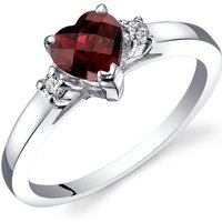 Heart Shaped Garnet and Diamond Ring in 9ct White Gold