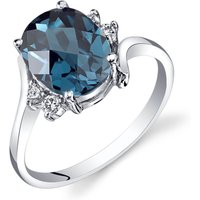 London Blue Topaz and Diamond Bejewel Bypass Ring in 9ct White Gold