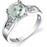 Green Amethyst and Diamond Cathedral Ring in 9ct White Gold