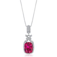 Ruby and CZ Cherish Drop Pendant Necklace in Sterling Silver