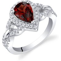 Garnet Finesse Halo Crest Ring in Sterling Silver