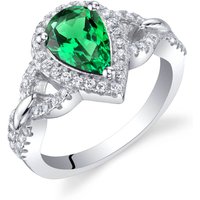 Emerald Finesse Halo Crest Ring in Sterling Silver