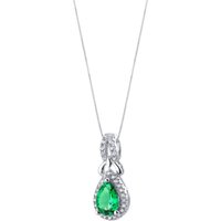 Emerald Regina Halo Pendant Necklace in Sterling Silver