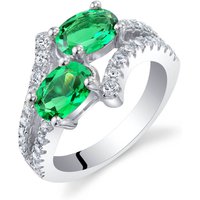Emerald Two Stone Ring in Sterling Silver