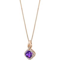 Amethyst Halo Pendant Necklace in 9ct Rose Gold